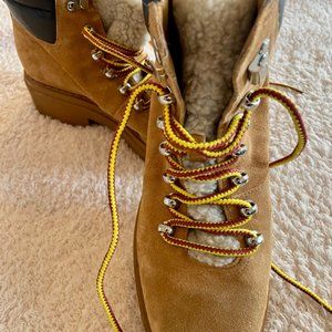 MARC FISHER LTD Nairy Lace-up Genuine Shearling Lug Sole Bootie In Tan Size 10